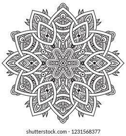 Black and white mandala vector isolated on white. Vector hand drawn circular decorative element.