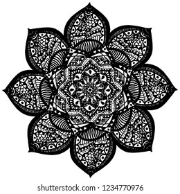 Black and white mandala vector isolated on white. Vector hand drawn circular decorative element.