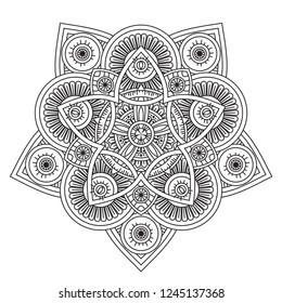 Black and white mandala vector isolated on white. Vector hand drawn circular decorative element.