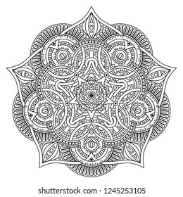 Black and white mandala vector isolated on white. Vector hand drawn circular decorative element.