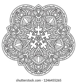 Black and white mandala vector isolated on white. Vector hand drawn circular decorative element.