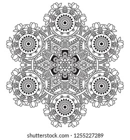 Black and white mandala vector isolated on white. Vector hand drawn circular decorative element.
