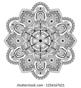 Black and white mandala vector isolated on white. Vector hand drawn circular decorative element.
