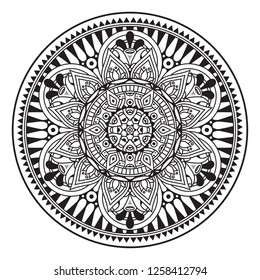 Black and white mandala vector isolated on white. Vector hand drawn circular decorative element.
