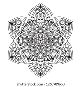 Black and white mandala vector isolated on white. Vector hand drawn circular decorative element.
