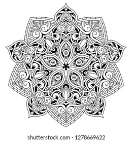 Black and white mandala vector isolated on white. Vector hand drawn circular decorative element.
