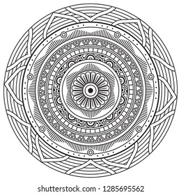 Black and white mandala vector isolated on white. Vector hand drawn circular decorative element.
