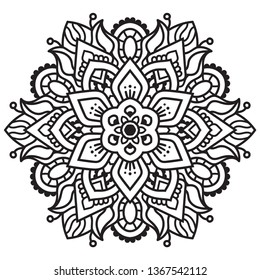 Black and white mandala vector isolated on white. Vector hand drawn circular decorative element.