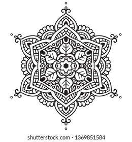 Black and white mandala vector isolated on white. Vector hand drawn circular decorative element.