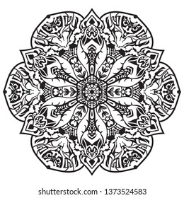 Black and white mandala vector isolated on white. Vector hand drawn circular decorative element.