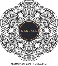 Black and white mandala vector isolated on white. Vector hand drawn circular decorative element.