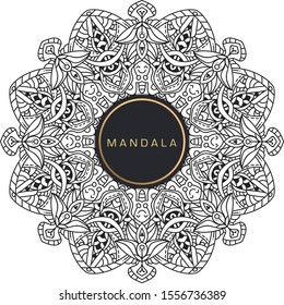 Black and white mandala vector isolated on white. Vector hand drawn circular decorative element.