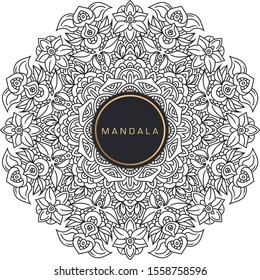 Black and white mandala vector isolated on white. Vector hand drawn circular decorative element.