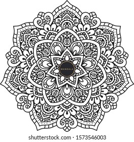 Black and white mandala vector isolated on white. Vector hand drawn circular decorative element.