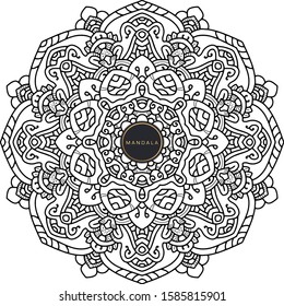 Black and white mandala vector isolated on white. Vector hand drawn circular decorative element.