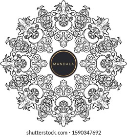 Black and white mandala vector isolated on white. Vector hand drawn circular decorative element.
