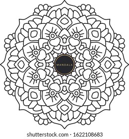 Black and white mandala vector isolated on white. Vector hand drawn circular decorative element.