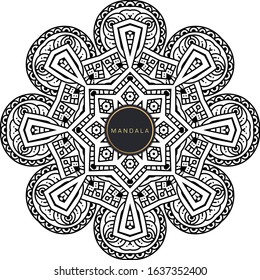Black and white mandala vector isolated on white. Vector hand drawn circular decorative element.