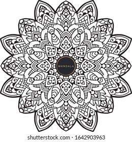 Black and white mandala vector isolated on white. Vector hand drawn circular decorative element.