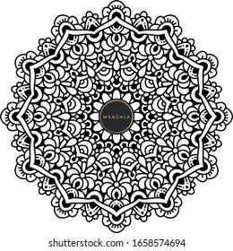 Black and white mandala vector isolated on white. Vector hand drawn circular decorative element.