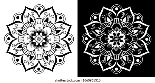 Black and white mandala vector isolated on white. Vector hand drawn circular decorative element.