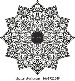 Vector de mandala blanca y negra aislado en blanco. Elemento decorativo circular dibujado a mano del vector.