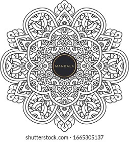 Vector de mandala blanca y negra aislado en blanco. Elemento decorativo circular dibujado a mano del vector.