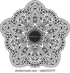 Black and white mandala vector isolated on white. Vector hand drawn circular decorative element.