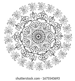 Black and white mandala vector isolated on white. Vector hand drawn circular decorative element. Vintage decorative elements. Oriental pattern illustration. Islam, Arabic, Indian, turkish, chinese,  m