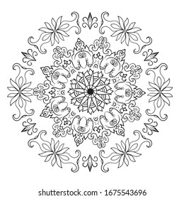 Black and white mandala vector isolated on white. Vector hand drawn circular decorative element. Vintage decorative elements. Oriental pattern illustration. Islam, Arabic, Indian, turkish, chinese,  m