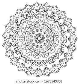 Black and white mandala vector isolated on white. Vector hand drawn circular decorative element. Vintage decorative elements. Oriental pattern illustration. Islam, Arabic, Indian, turkish, chinese,  m