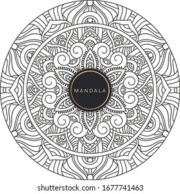 Black and white mandala vector isolated on white. Vector hand drawn circular decorative element.