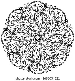 Black and white mandala vector isolated on white. Zen art style illustration. Coloring page template. Vector illustration.