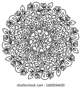 Vector de mandala blanca y negra aislado en blanco. Ilustración de estilo de arte zen. Coloración de la plantilla de página. Ilustración vectorial.