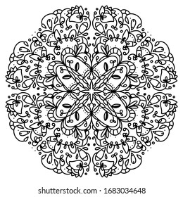 Black and white mandala vector isolated on white. Zen art style illustration. Coloring page template. Vector illustration.