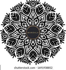 Vector de mandala blanca y negra aislado en blanco. Elemento decorativo circular dibujado a mano del vector.
