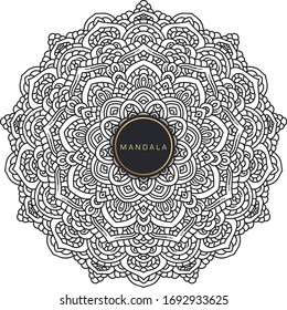 Vector de mandala blanca y negra aislado en blanco. Elemento decorativo circular dibujado a mano del vector.