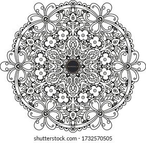 Black and white mandala vector isolated on white. Vector hand drawn circular decorative element.