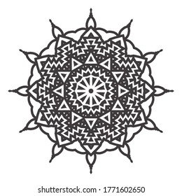 Vector de mandala blanca y negra aislado en blanco. Elemento decorativo circular dibujado a mano vectorial.
