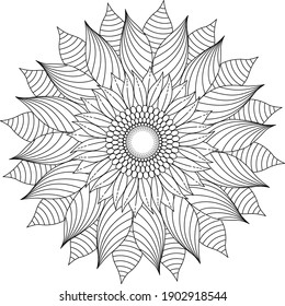 Vector de mandala blanca y negra aislado en blanco. Elemento decorativo circular dibujado a mano vectorial