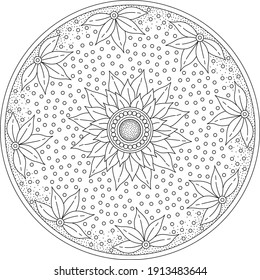 Vector de mandala blanca y negra aislado en blanco. Ilustración de material de elementos decorativos circulares dibujados a mano por vectores