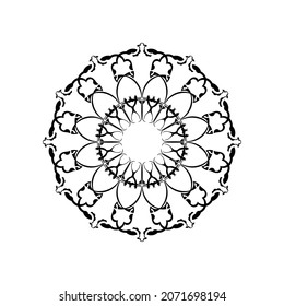 Schwarz-Weiß-Mandala-Vektorgrafik einzeln auf Weiß. Vektor handgezeichnet runder Zierelement.