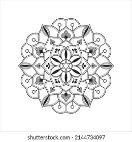 Schwarz-Weiß-Mandala-Vektorgrafik einzeln auf Weiß. Vektor handgezeichnet runder Zierelement.