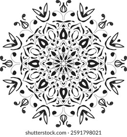 Black and white mandala vector isolated on white. Vector hand drawn circular decorative element.