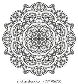 Black and white mandala vector isolated on white. Vector hand drawn circular decorative element.