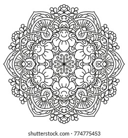 Black and white mandala vector isolated on white. Vector hand drawn circular decorative element.