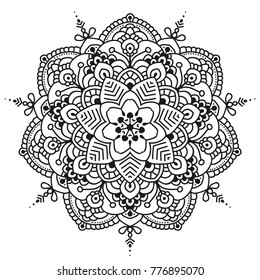 Black and white mandala vector isolated on white. Vector hand drawn circular decorative element.
