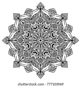 Black and white mandala vector isolated on white. Vector hand drawn circular decorative element.