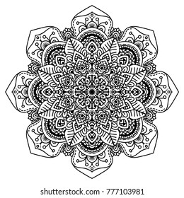 Black and white mandala vector isolated on white. Vector hand drawn circular decorative element.