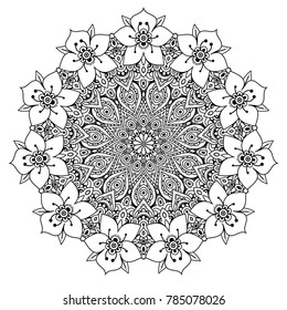 Black and white mandala vector isolated on white. Vector hand drawn circular decorative element.